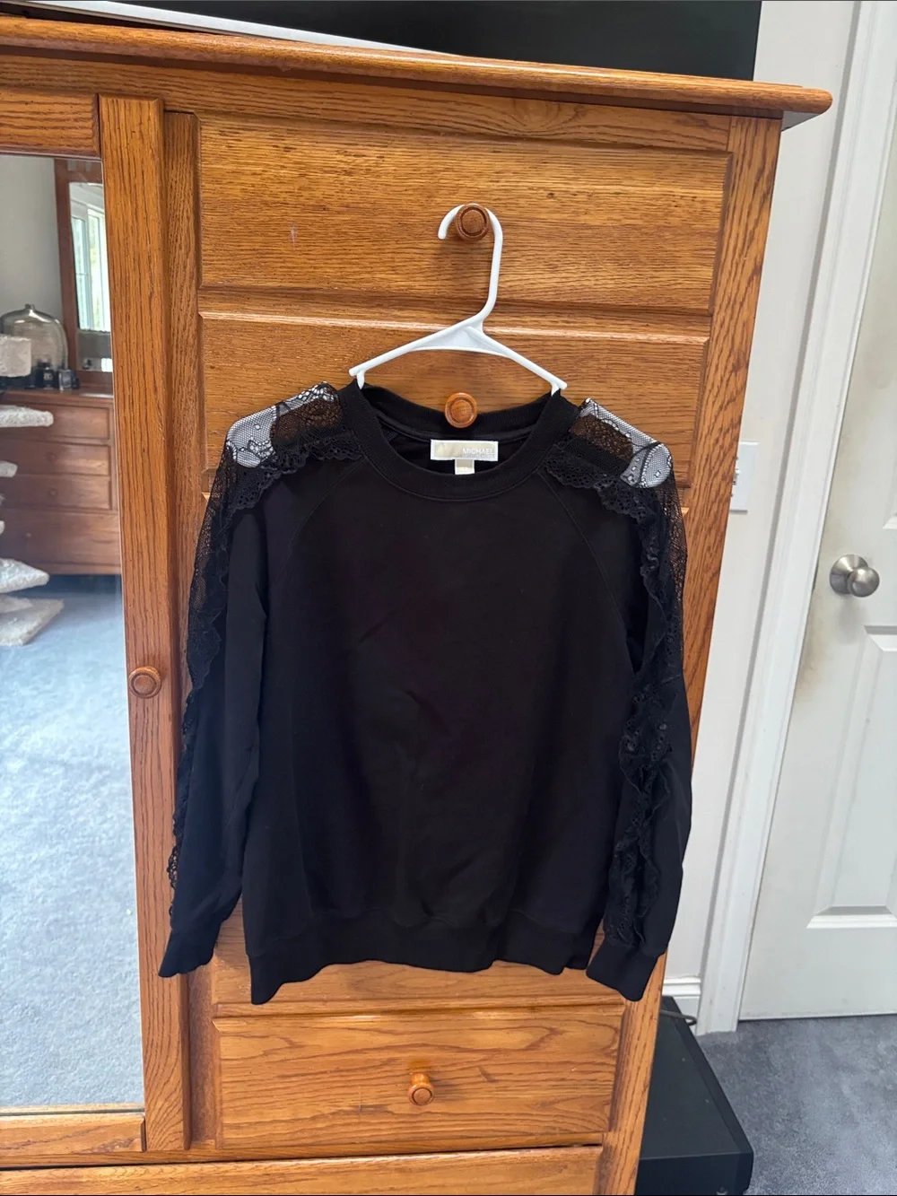 Michael Kors Black Lace-Trim Raglan Pullover